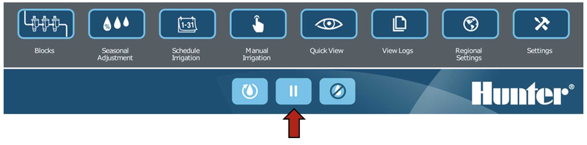 Image of the interface highlighting the pause button.