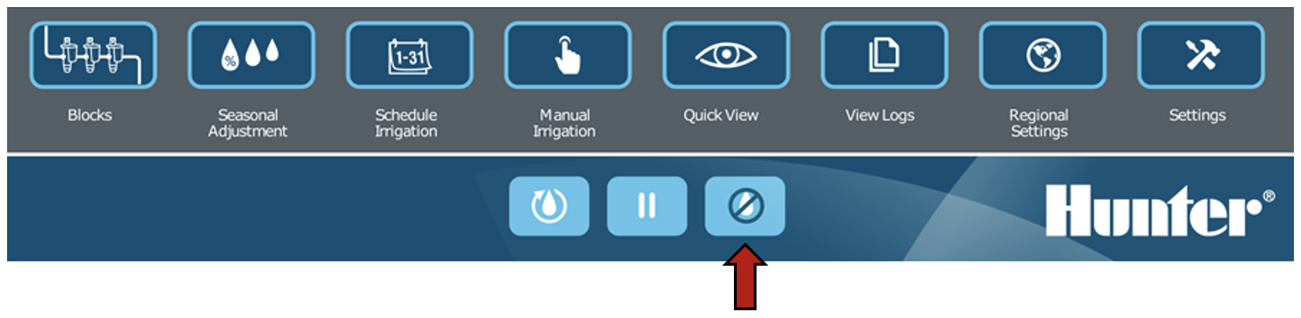 Image showing the Rain Shutdown button on the interface.