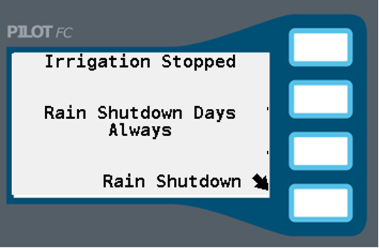 Image of screen for Rain Shutdown select.