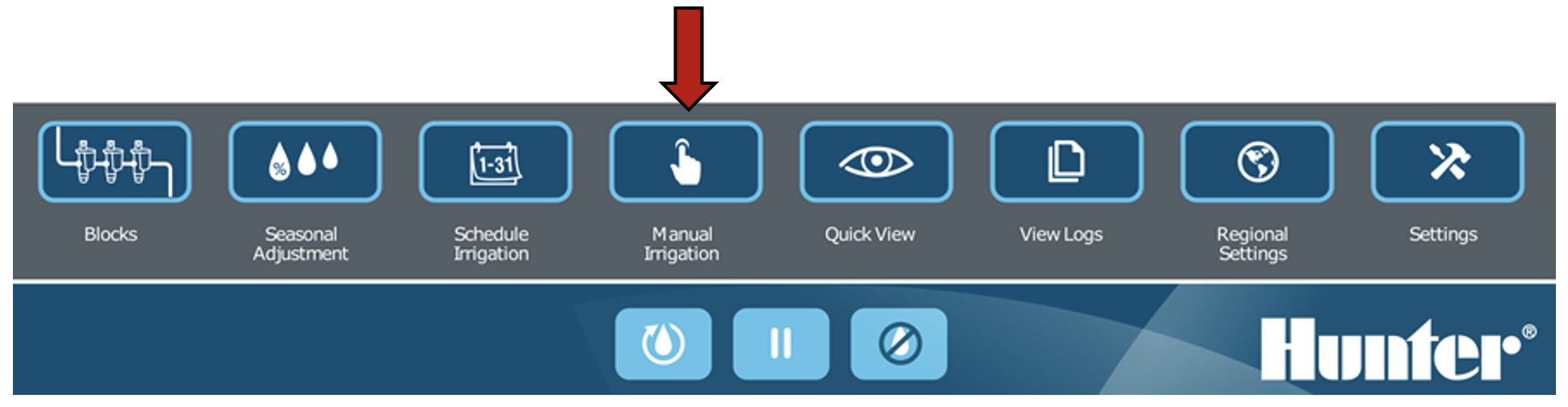 Image of the interface highlighting the Manual Irrigation button.