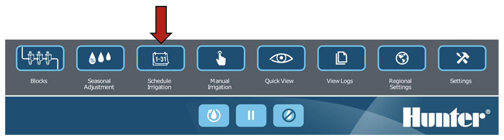Image highlighting the Schedule Irrigation button.
