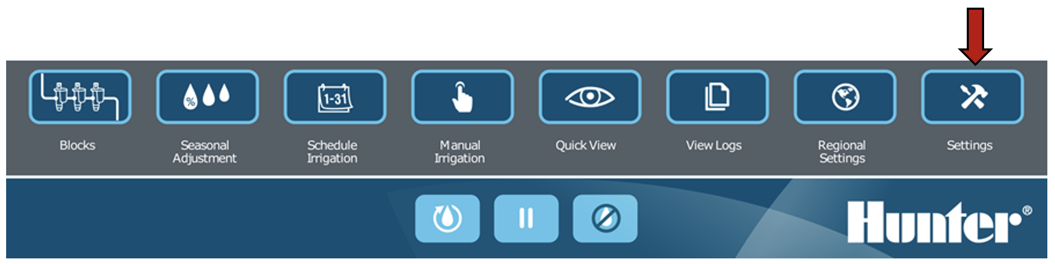 Image of the button interface with the settings button highlighted.