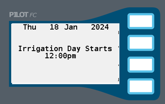 Image of the screen confirming the set day and time of irrigation set.