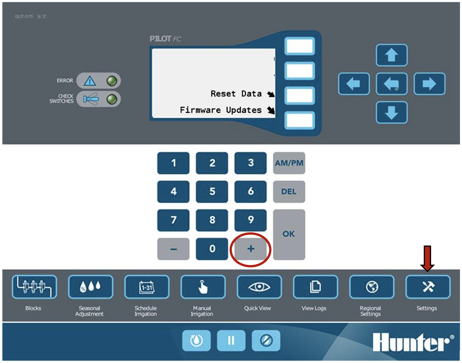Image of the facepack display showing the plus sign button and the Settings button.