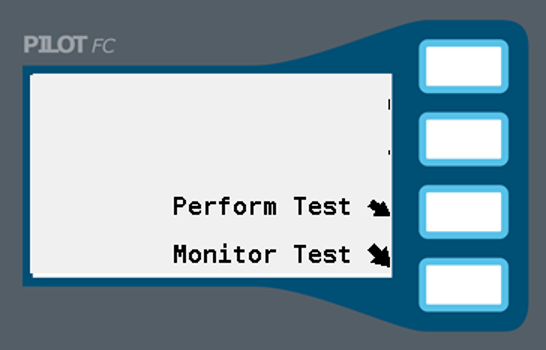 Image of the select screen to perform or monitor test.