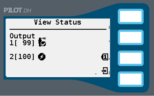 Image of the screen showing the status of various Outputs