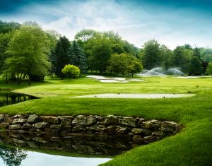 Golf Course with Sprinklers Running