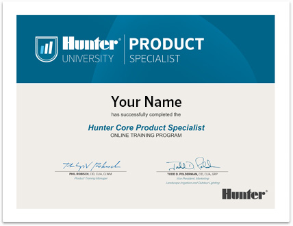 Hunter Core Product Specialist Certificate